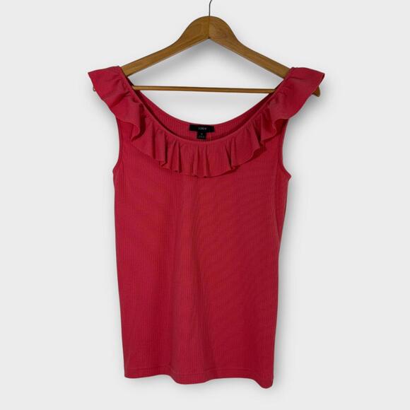 J. Crew Tops - J. Crew Women’s Size Small Bright Papaya Red Orange Ruffle Trim Ribbed Tank Top